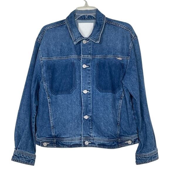 MOTHER NWOT Back Road Sherpa Patchwork Denim Jacket dark wash Running w Scissors - Picture 3 of 13